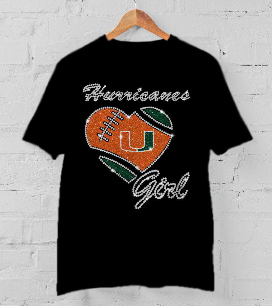 Hurricanes Girl Miami Hurricanes Heart Football U T-Shirt