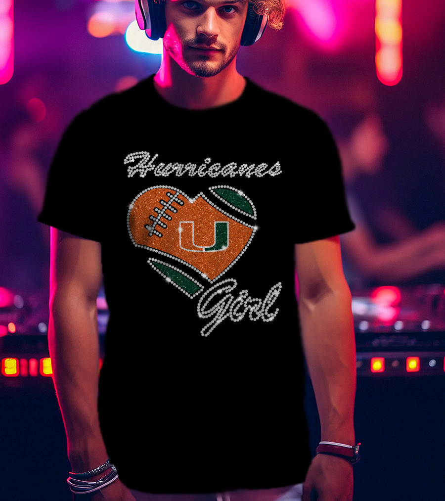 Hurricanes Girl Miami Hurricanes Heart Football U T-Shirt