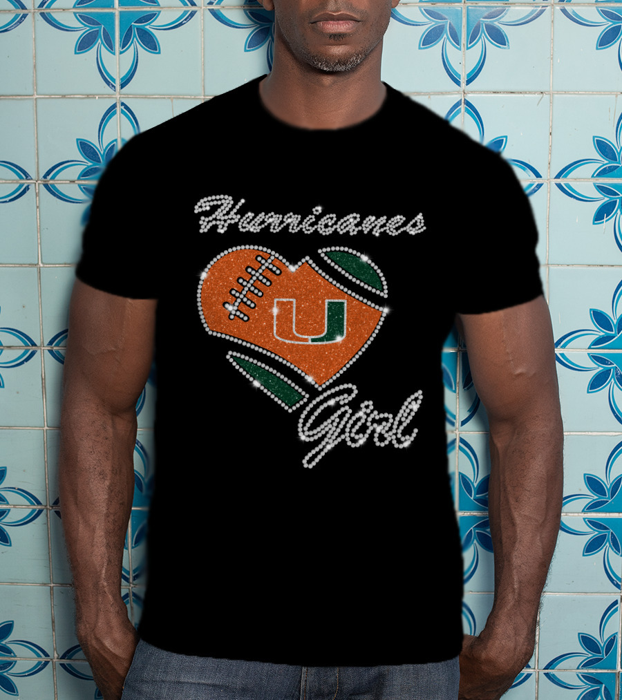 Hurricanes Girl Miami Hurricanes Heart Football U T-Shirt