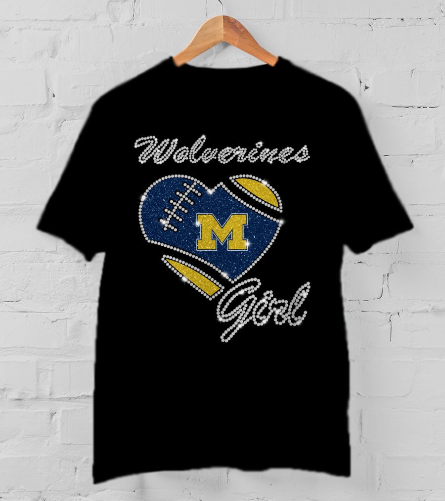 Wolverines Girl Heart Football M Michigan Wolverines T-Shirt