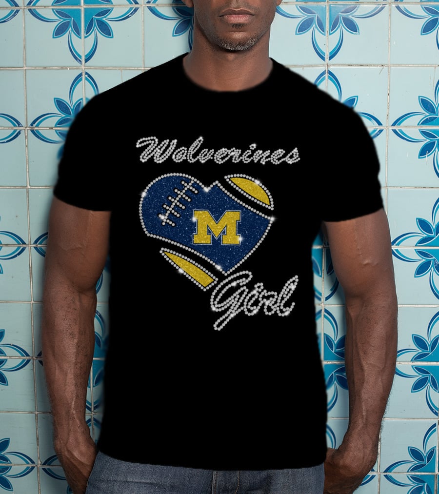 Wolverines Girl Heart Football M Michigan Wolverines T-Shirt
