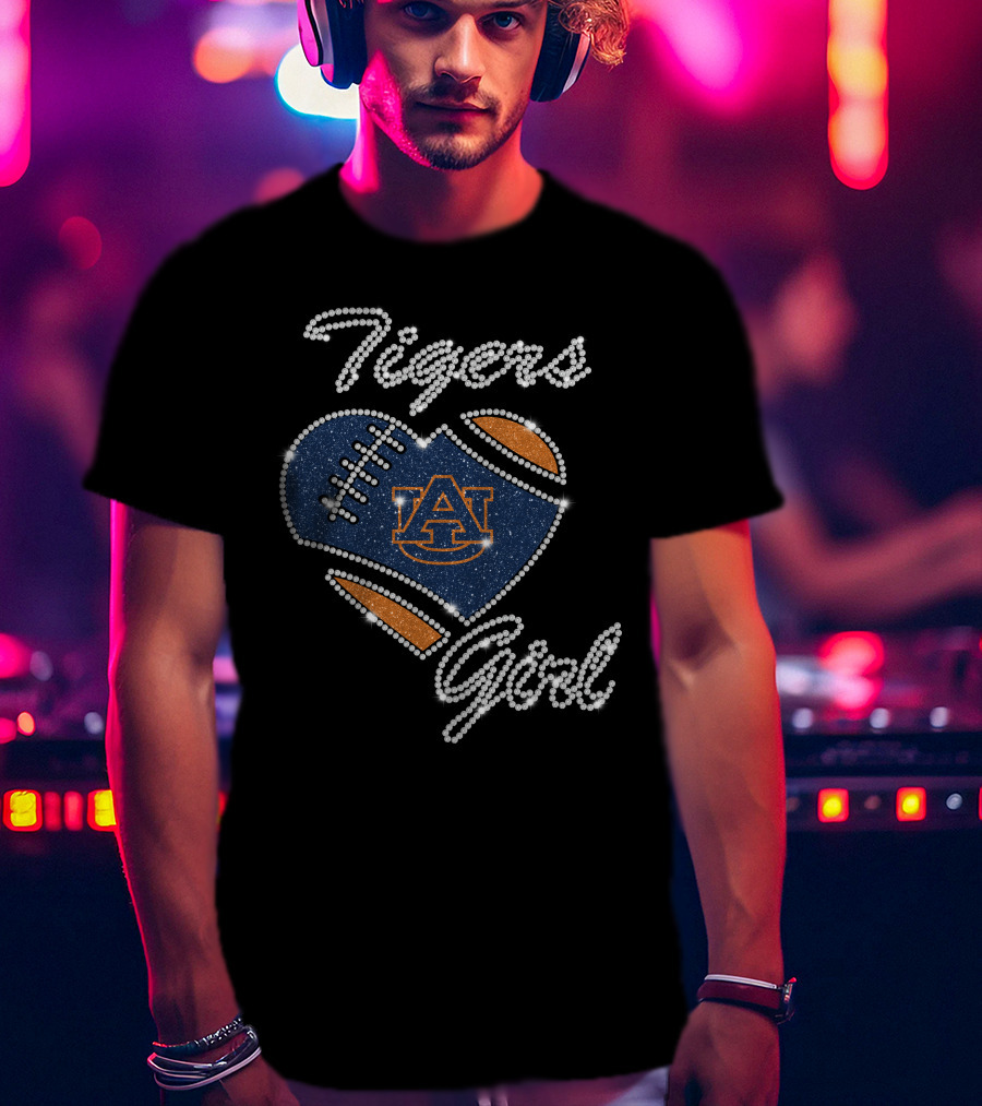 Auburn Tigers Girl Football Heart T-Shirt
