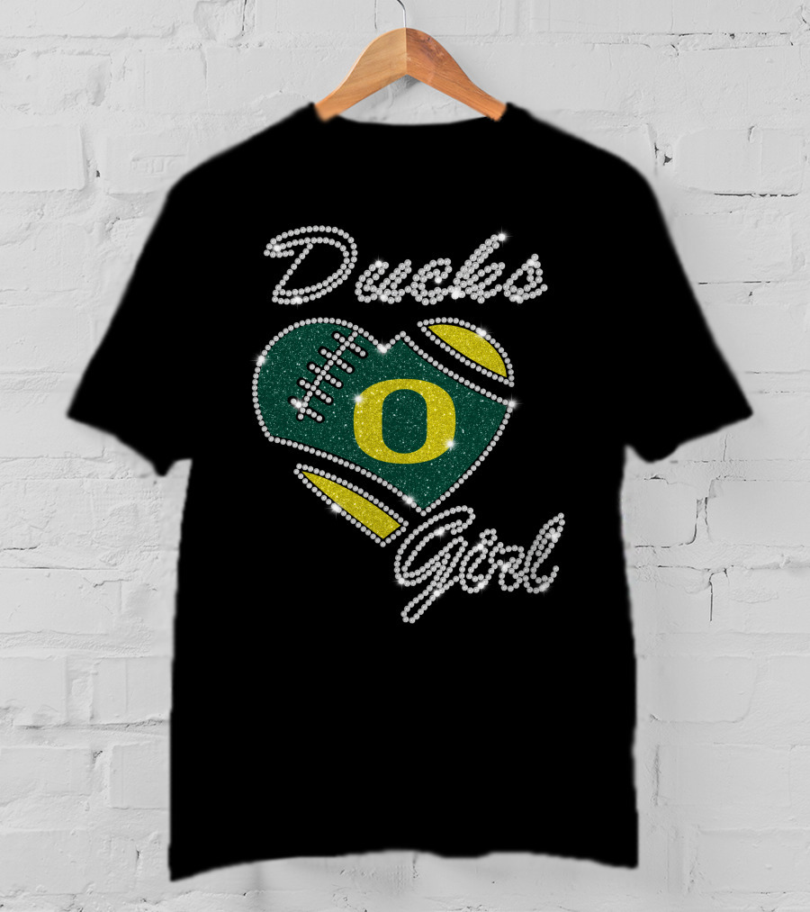 Oregon Ducks Girl Heart Football Sparkle T-Shirt
