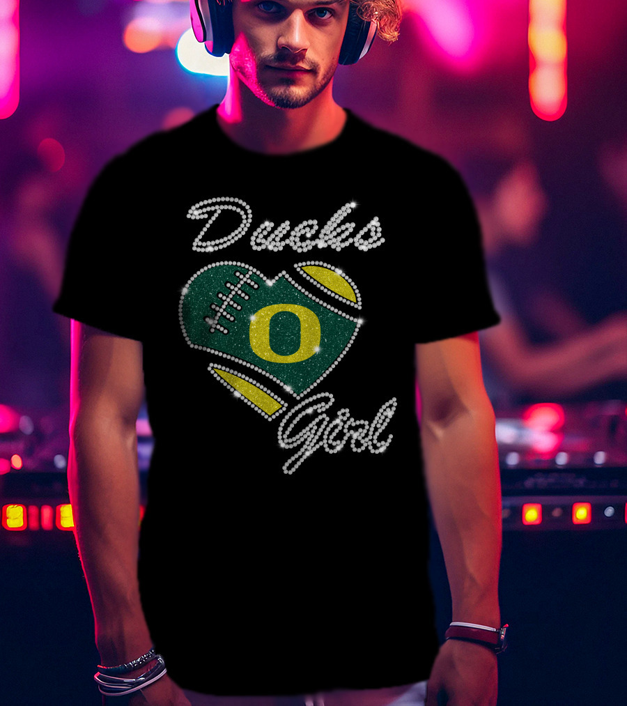 Oregon Ducks Girl Heart Football Sparkle T-Shirt