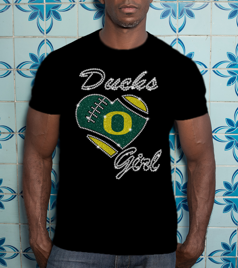 Oregon Ducks Girl Heart Football Sparkle T-Shirt
