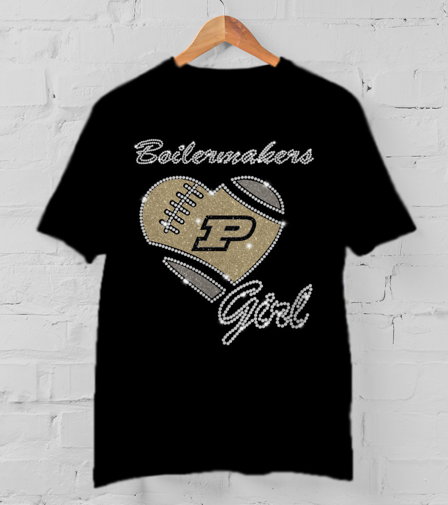 Boilermakers Girl Purdue Football Heart P Logo T-Shirt