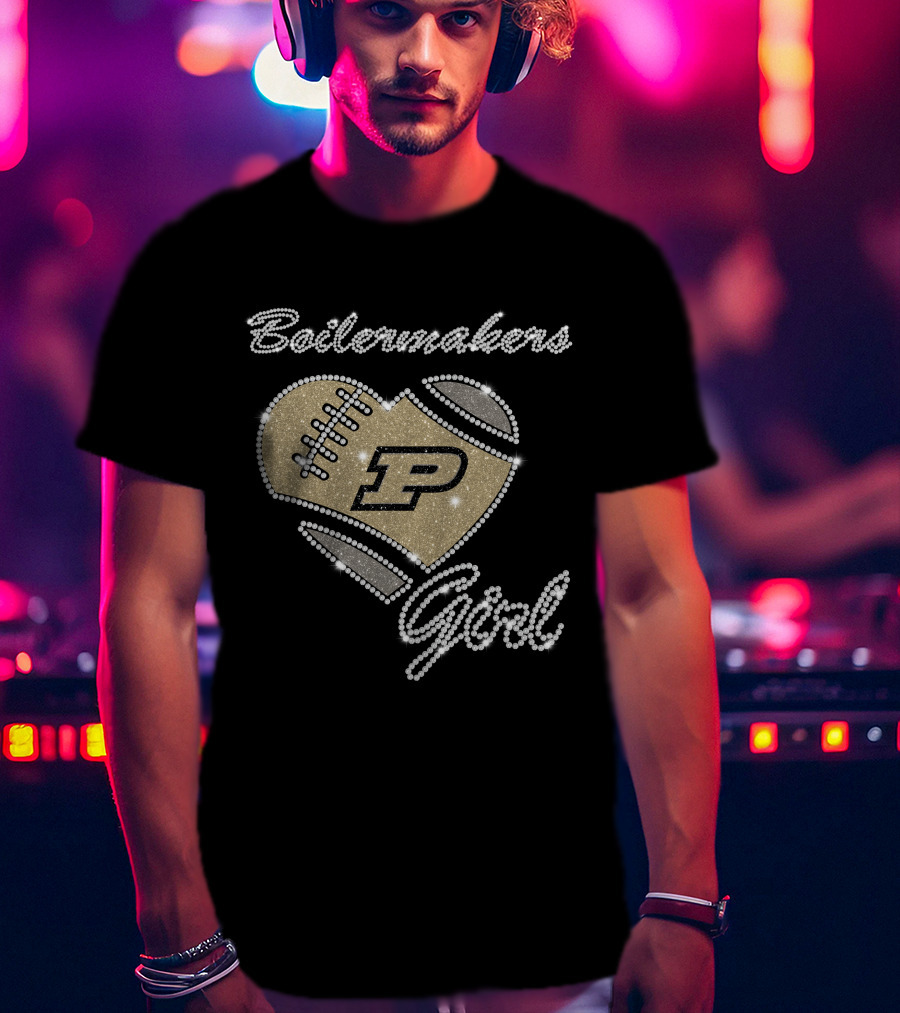 Boilermakers Girl Purdue Football Heart P Logo T-Shirt