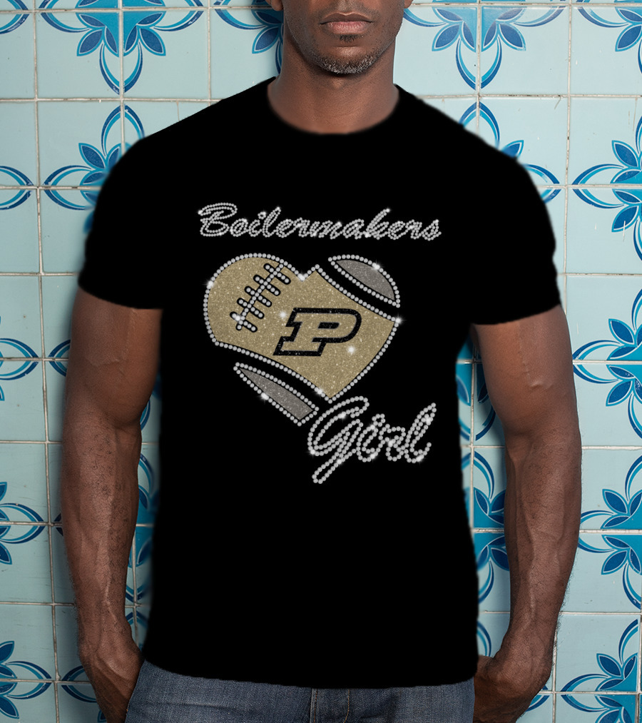 Boilermakers Girl Purdue Football Heart P Logo T-Shirt