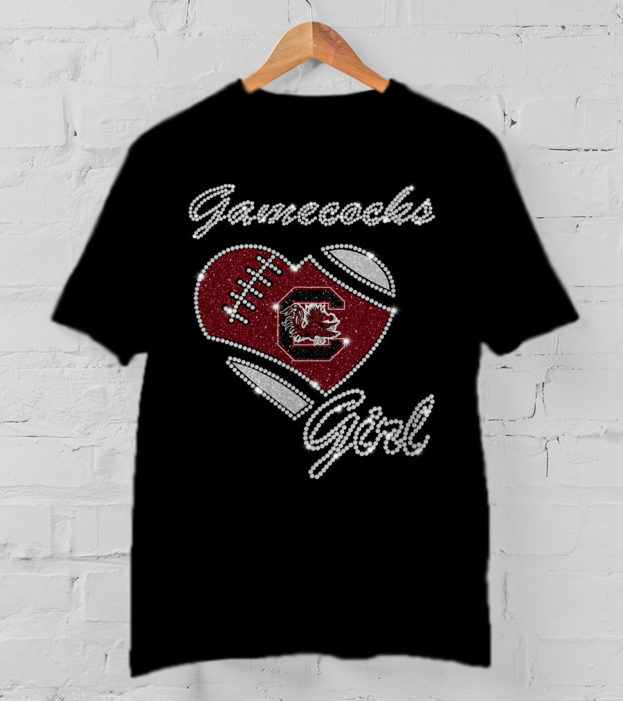 Gamecocks Girl Heart Football Sparkle T-Shirt