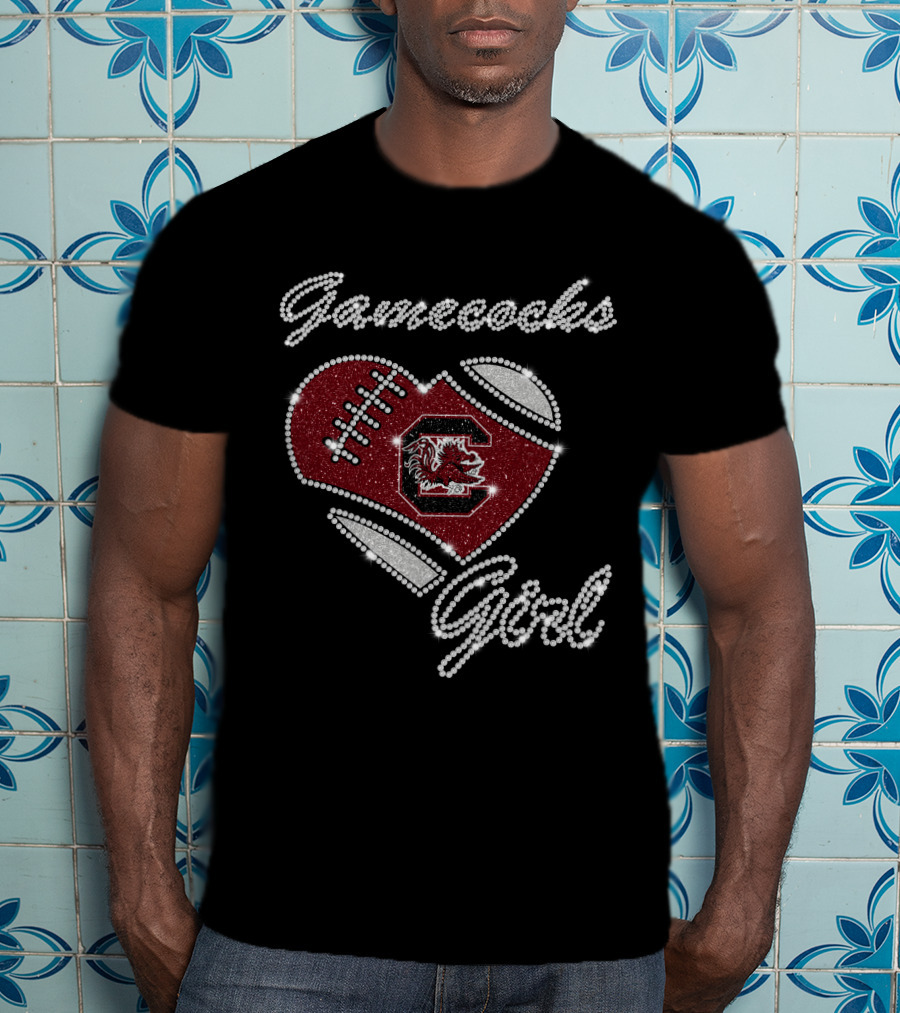 Gamecocks Girl Heart Football Sparkle T-Shirt
