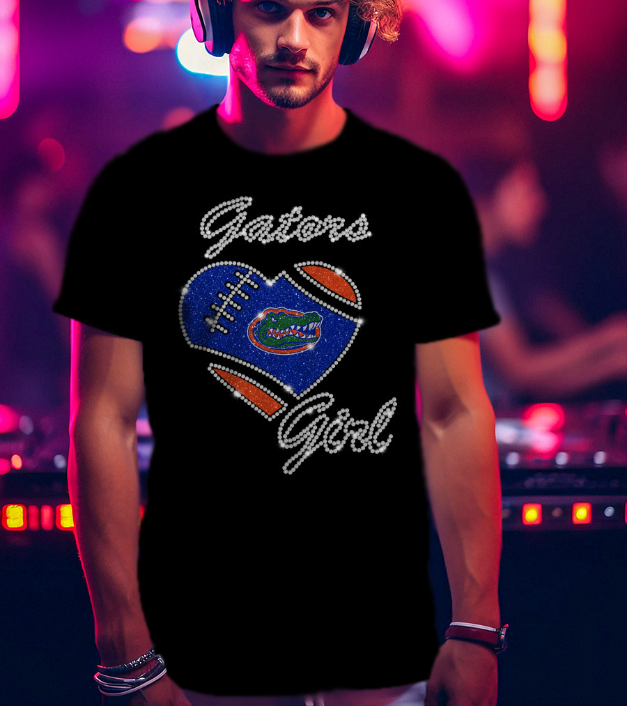 Gators Girl Florida Gators Heart Football Sparkle T-Shirt