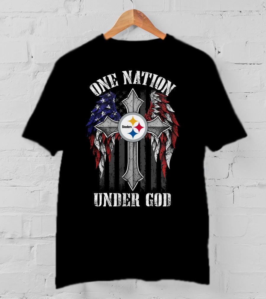 One Nation Under God Pittsburgh Steelers Cross Flag Wings T-Shirt