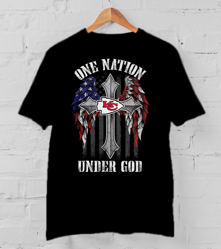 One Nation Under God Kansas City Chiefs Cross Winged American Flag T-Shirt