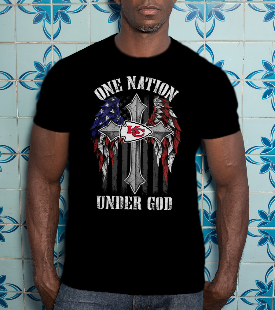 One Nation Under God Kansas City Chiefs Cross Winged American Flag T-Shirt