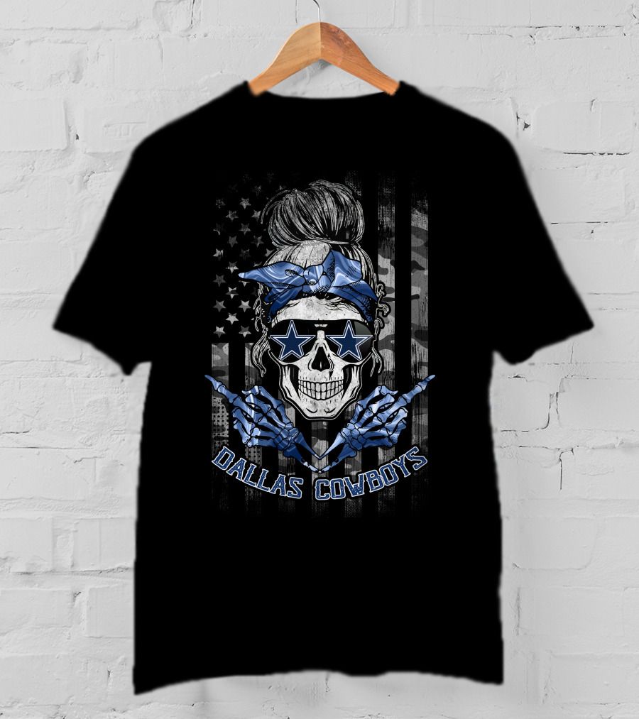 Dallas Cowboys Skull Girl Stars And Stripes Bandana T-Shirt