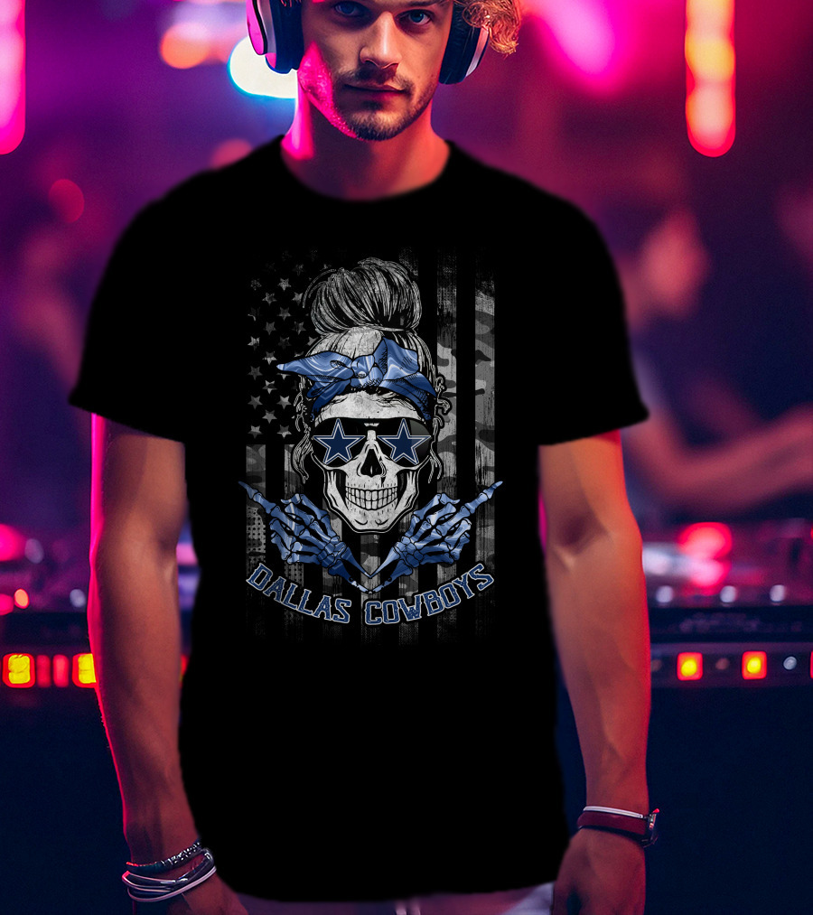 Dallas Cowboys Skull Girl Stars And Stripes Bandana T-Shirt