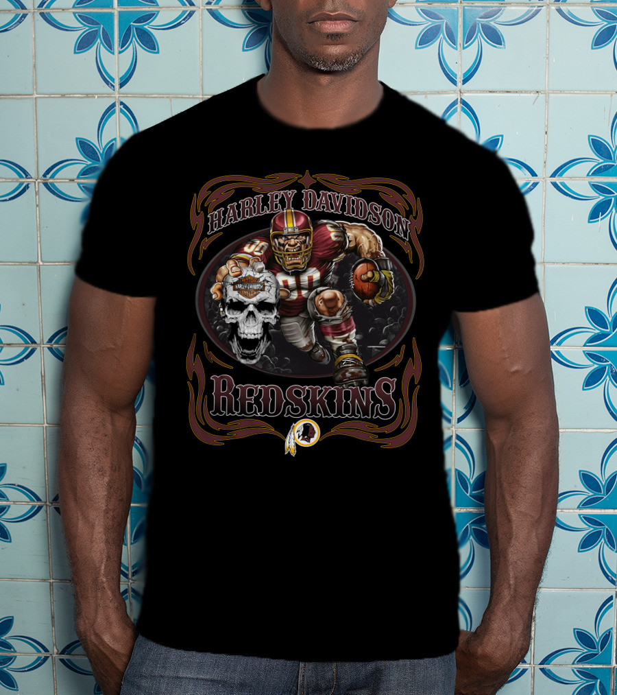 Harley Davidson Redskins Football Skull Player T-Shirt
