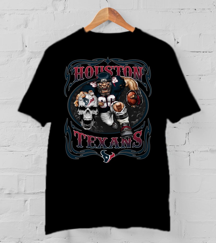 Houston Texans Football Player With Skull And Team T-Shirt