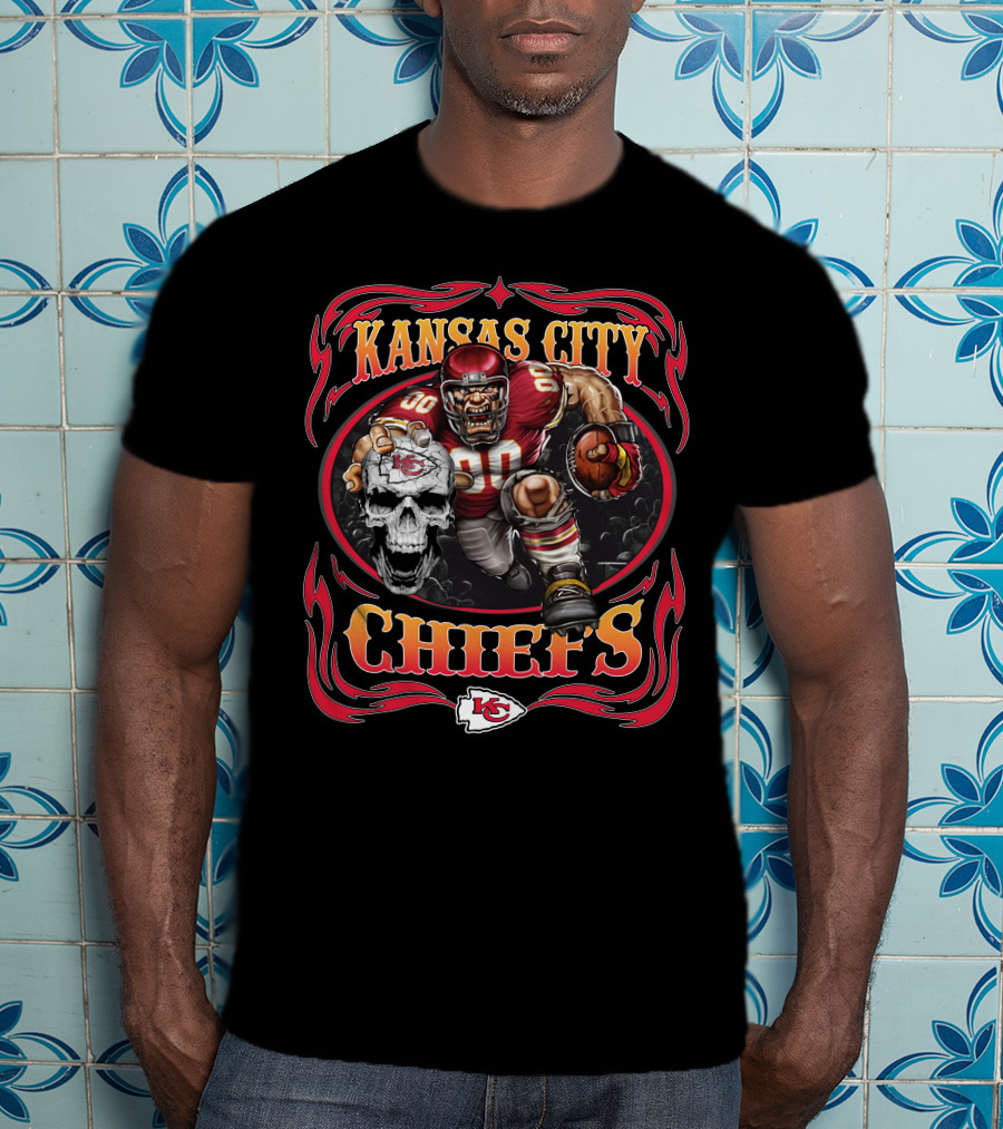 Kansas City Chiefs Skull Warrior Football Player T-Shirt