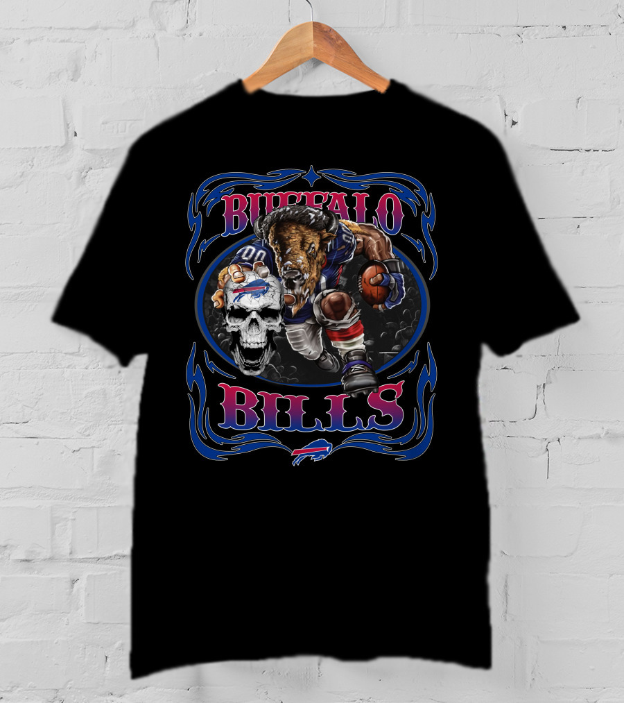 Buffalo Bills Charging Football Player With Skull And Team T-Shirt