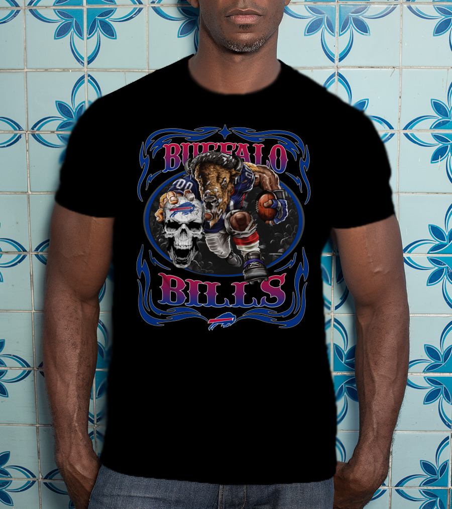 Buffalo Bills Charging Football Player With Skull And Team T-Shirt