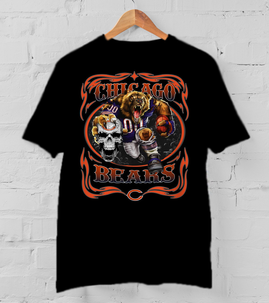 Chicago Bears Fierce Bear Football Skull T-Shirt