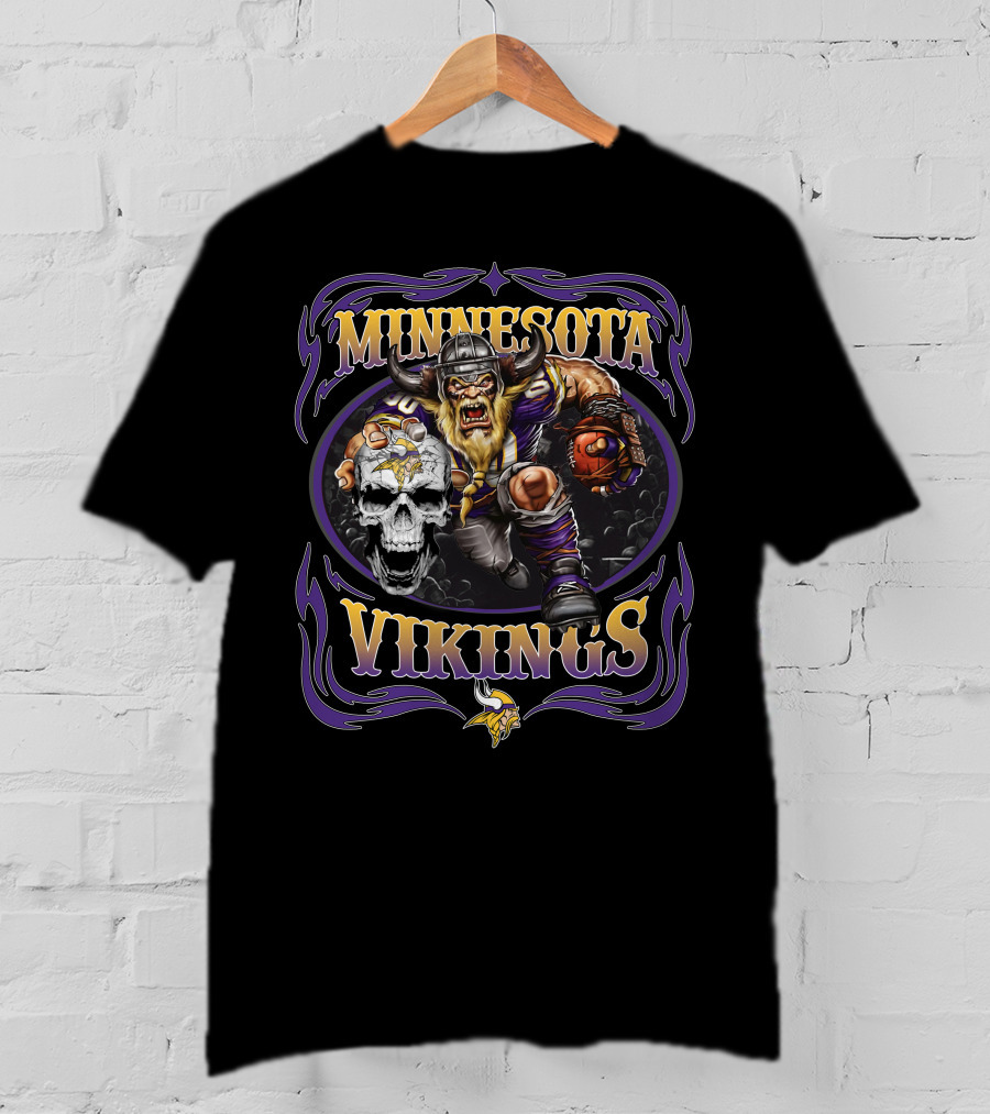 Minnesota Vikings Viking Warrior With Skull And Horned Helmet T-Shirt