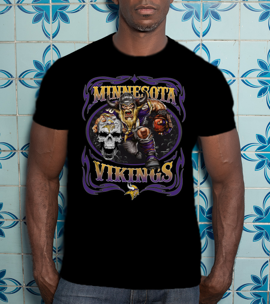 Minnesota Vikings Viking Warrior With Skull And Horned Helmet T-Shirt
