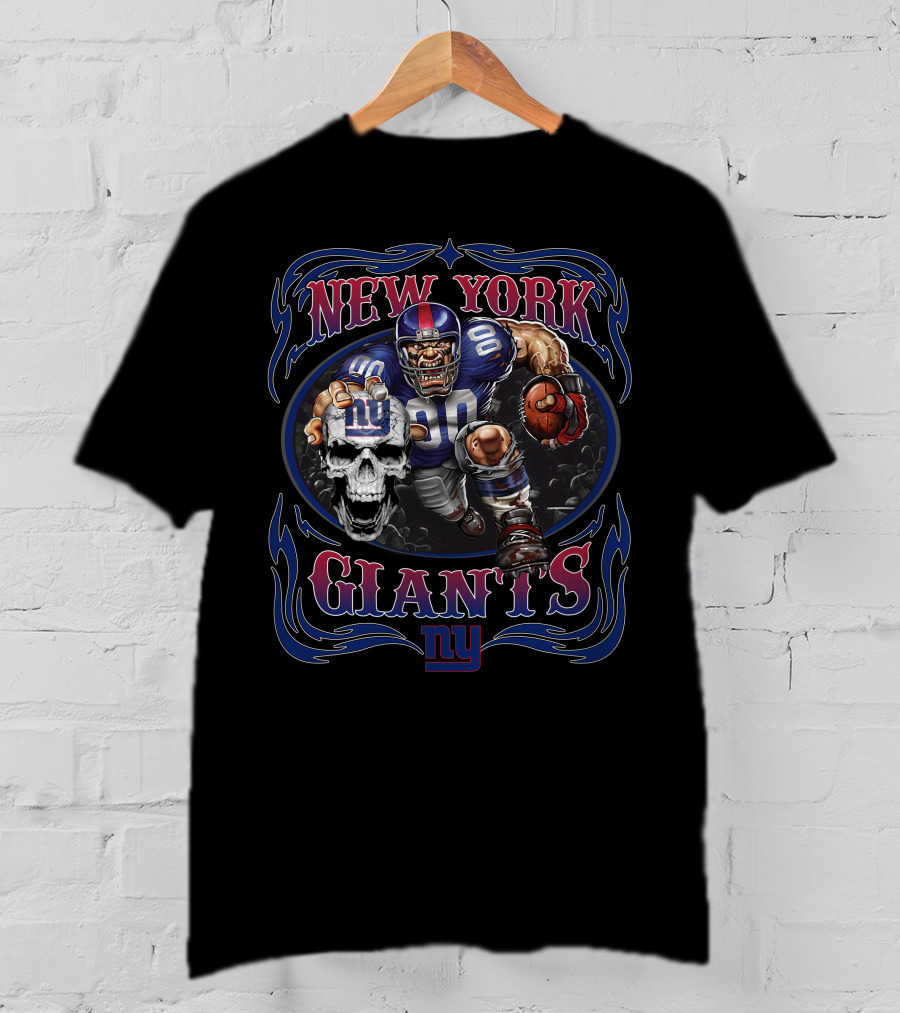 New York Giants Skull And Football Player T-Shirt