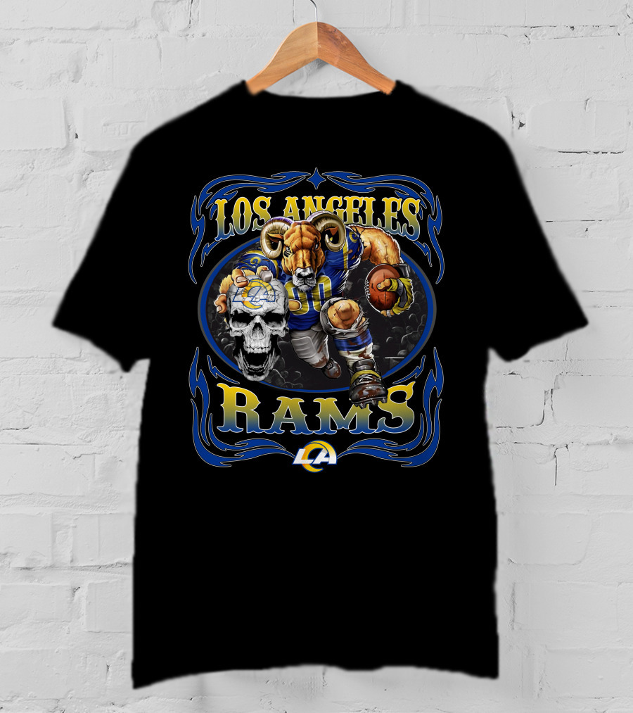 Los Angeles Rams 80 Skull Football Bold Lca Iconic Fierce Warrior T-Shirt