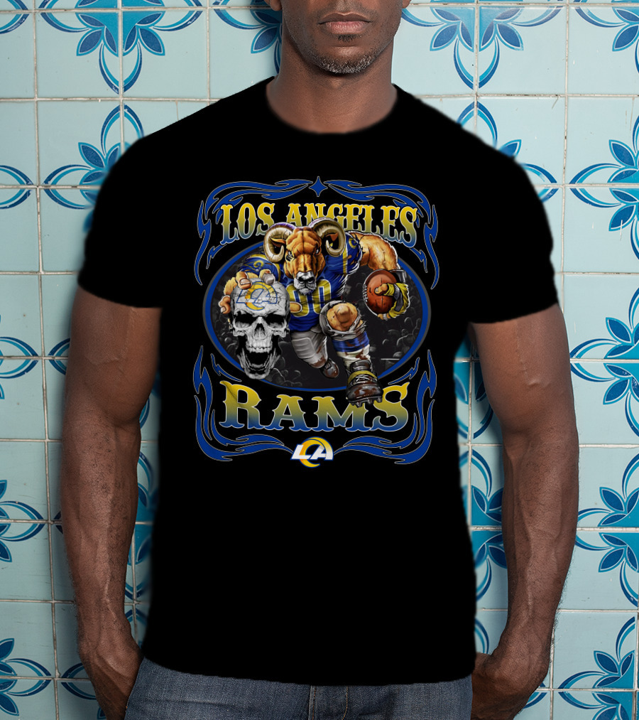 Los Angeles Rams 80 Skull Football Bold Lca Iconic Fierce Warrior T-Shirt
