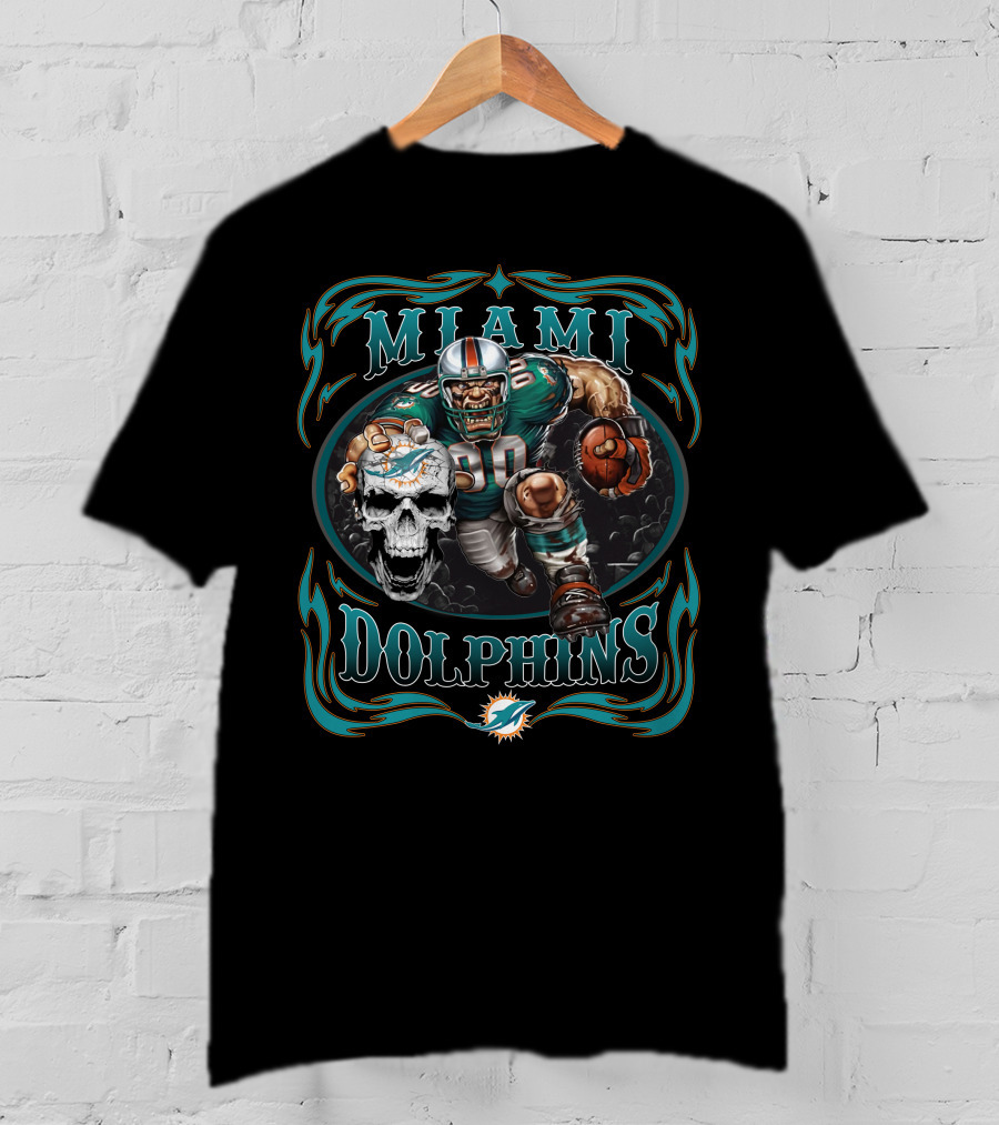Miami Dolphins Nfl Football Skull And Player T-Shirt
