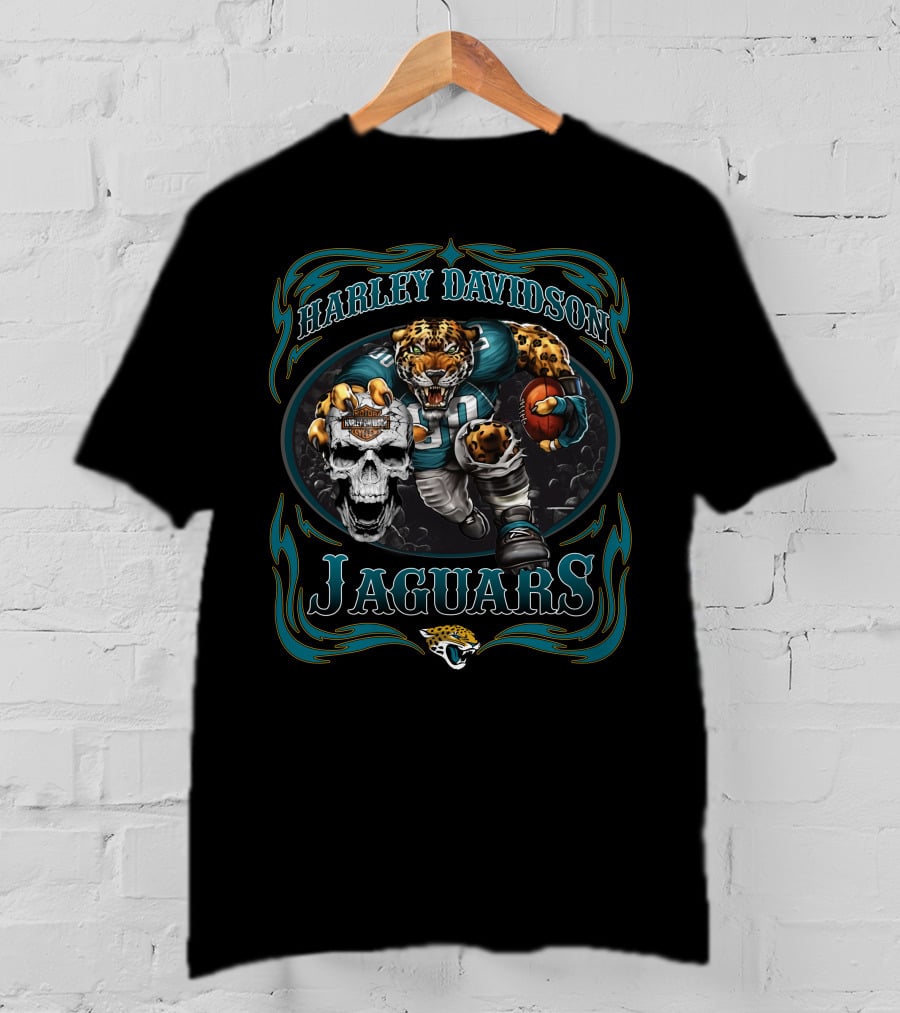 Harley Davidson Jaguars Football Player And Skull T-Shirt