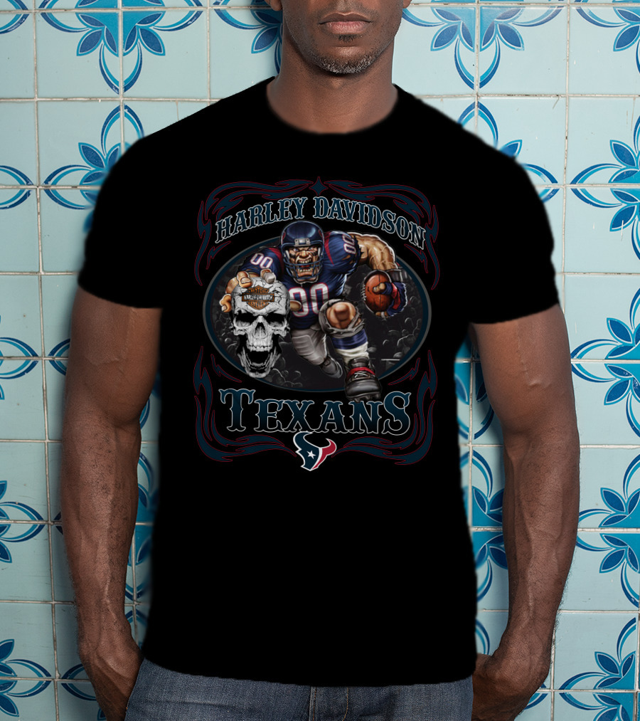 Harley Davidson Texans Football Skull T-Shirt
