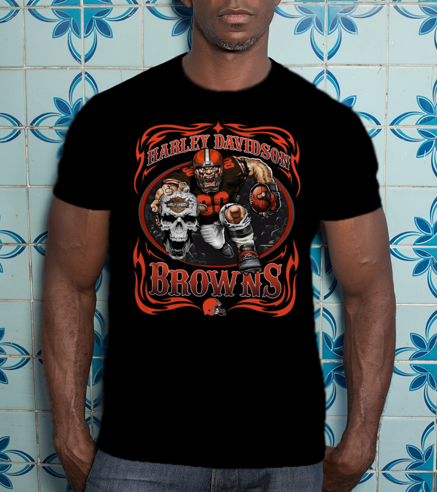 Harley Davidson Cleveland Browns Player Skull T-Shirt