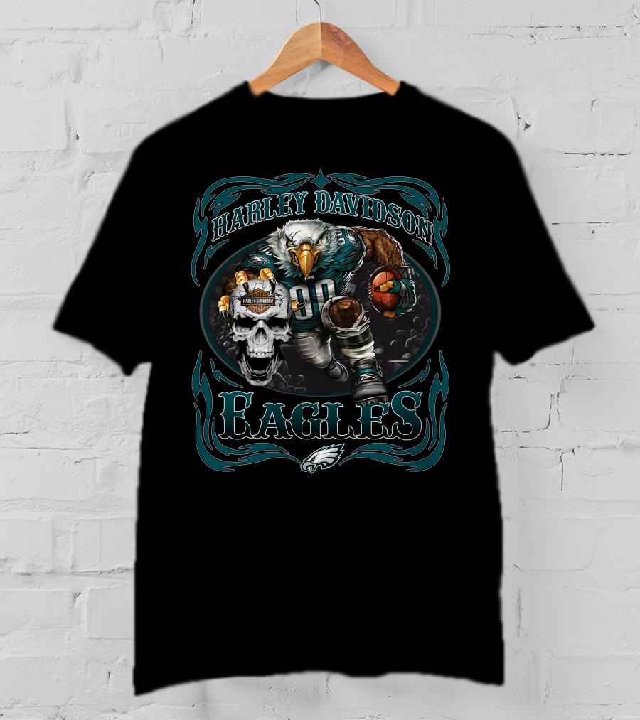 Harley Davidson Philadelphia Eagles Football Eagle With Skull And Ball T-Shirt