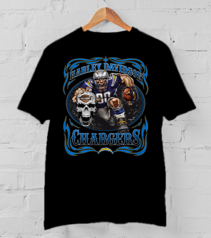 Harley Davidson Los Angeles Chargers Football Skull T-Shirt