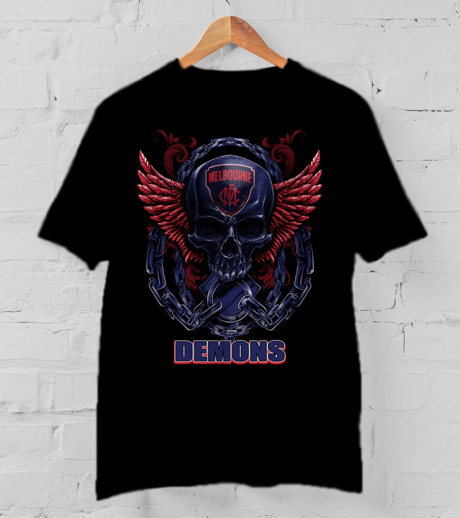 Melbourne Demons Skull With Red Wings And Chain T-Shirt