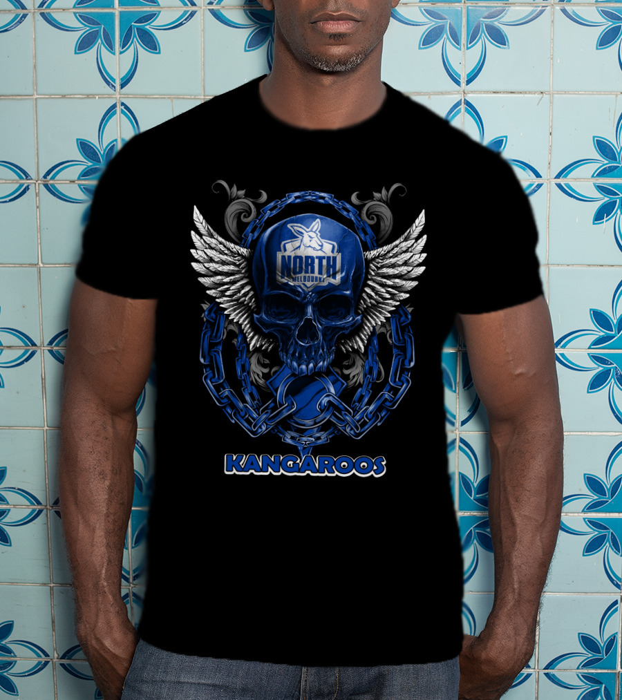 North Melbourne Kangaroos Skull With Wings And Chains T-Shirt