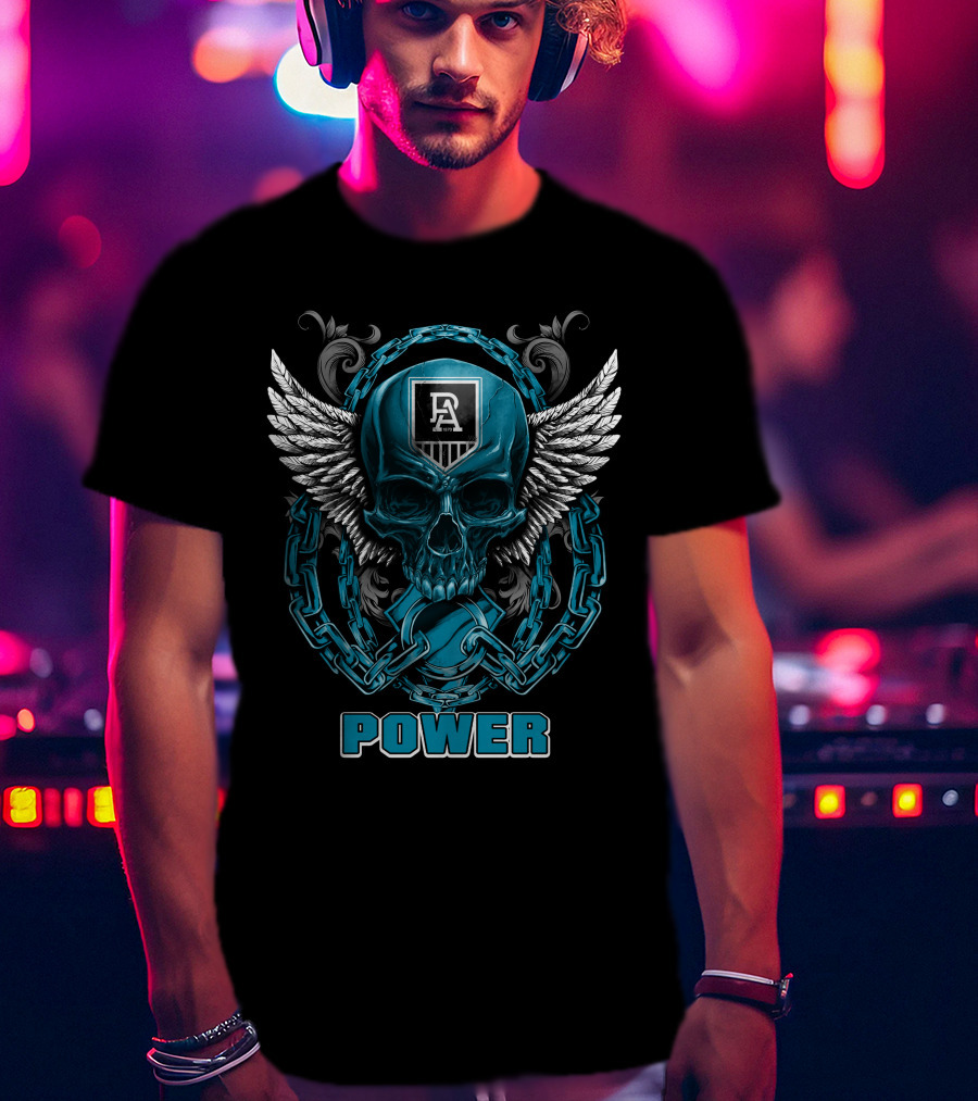 Port Adelaide Power Skull With Chains And Wings T-Shirt