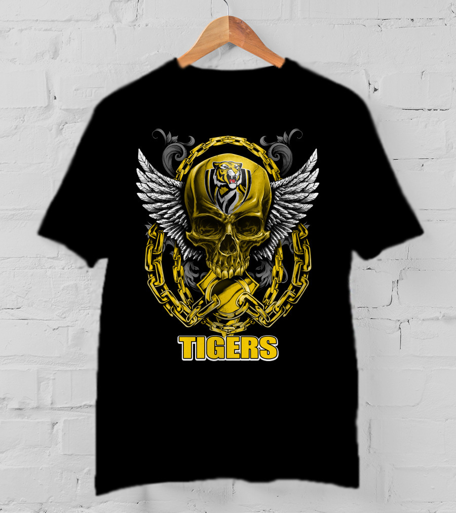 Tigers Winged Skull With Chains Richmond Tigers T-Shirt