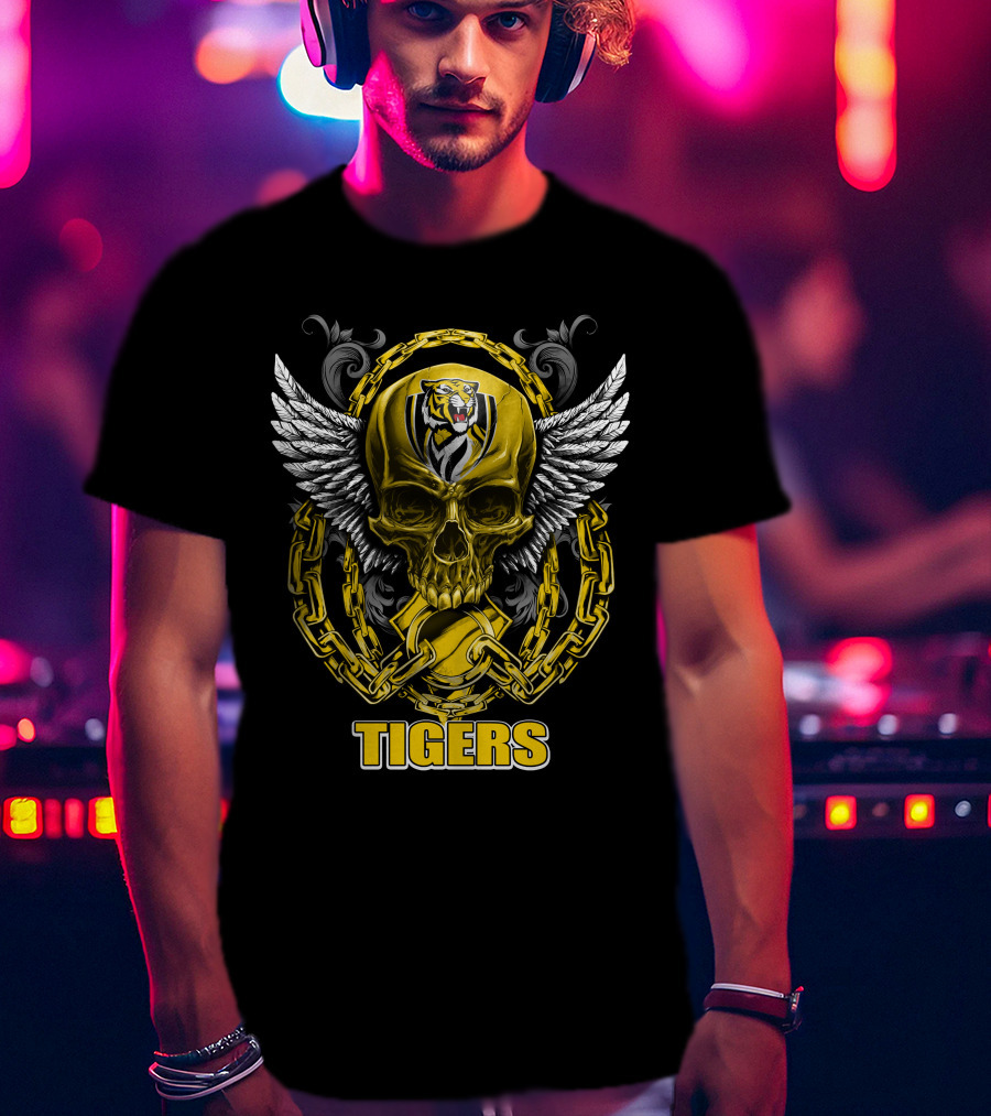 Tigers Winged Skull With Chains Richmond Tigers T-Shirt