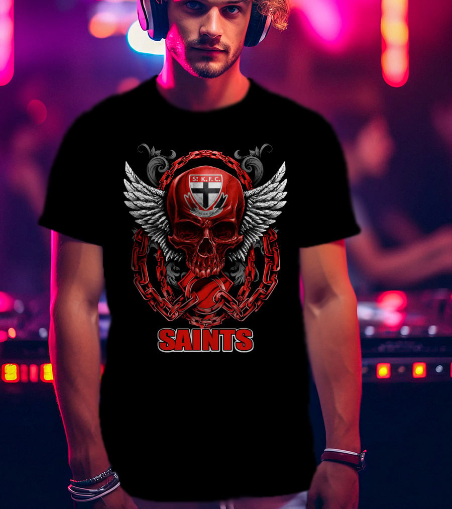 ST Kilda Saints SKFC Skull Wings And Chains T-Shirt