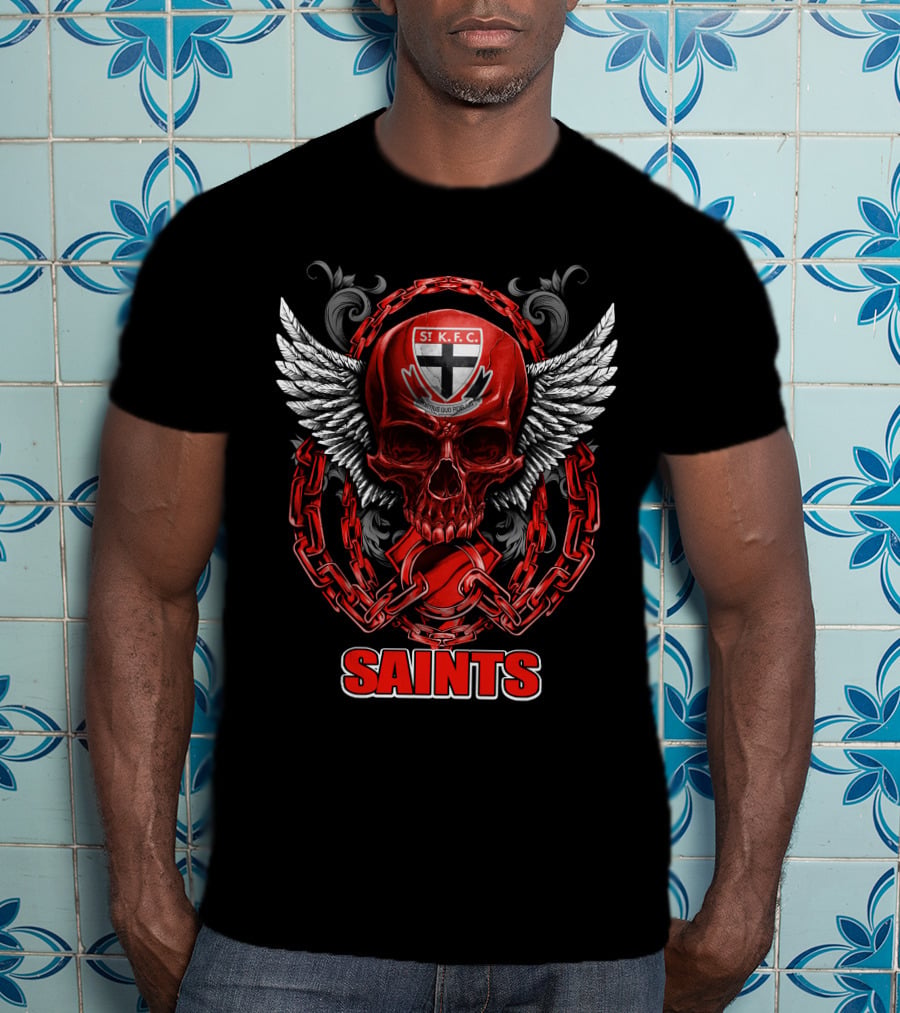 ST Kilda Saints SKFC Skull Wings And Chains T-Shirt