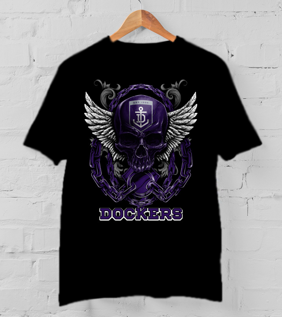 Fremantle Dockers Skull With Chains And Wings Design Est. 1994 T-Shirt