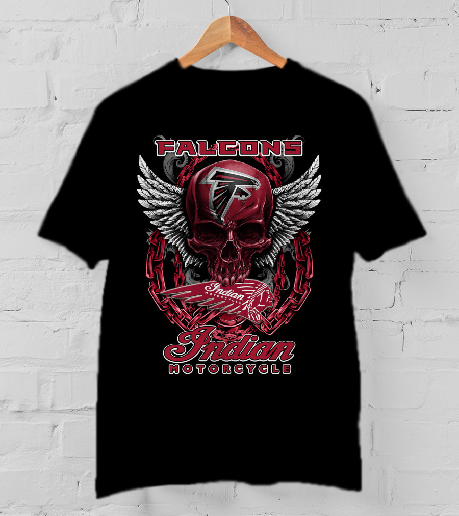 Atlanta Falcons Indian Motorcycle Skull Wings Chains T-Shirt