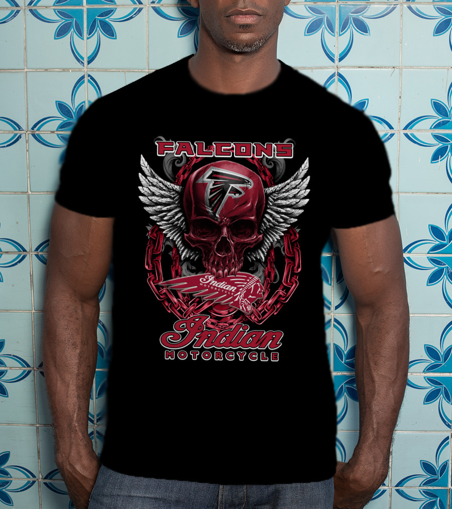 Atlanta Falcons Indian Motorcycle Skull Wings Chains T-Shirt