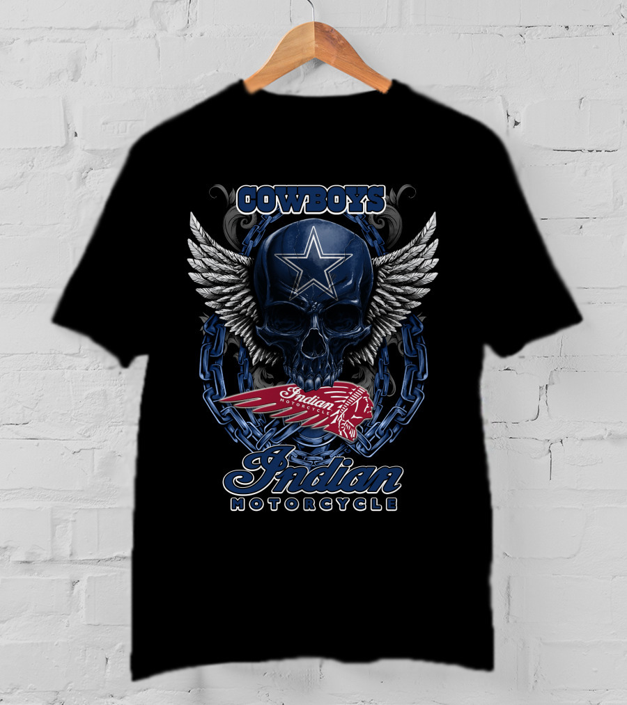 Cowboys Skull Wings Chain Star Indian Motorcycle T-Shirt