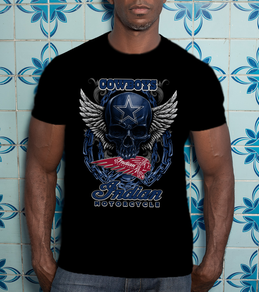 Cowboys Skull Wings Chain Star Indian Motorcycle T-Shirt