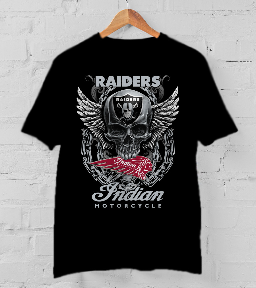 Raiders Indian Motorcycle Skull Wings Chain T-Shirt